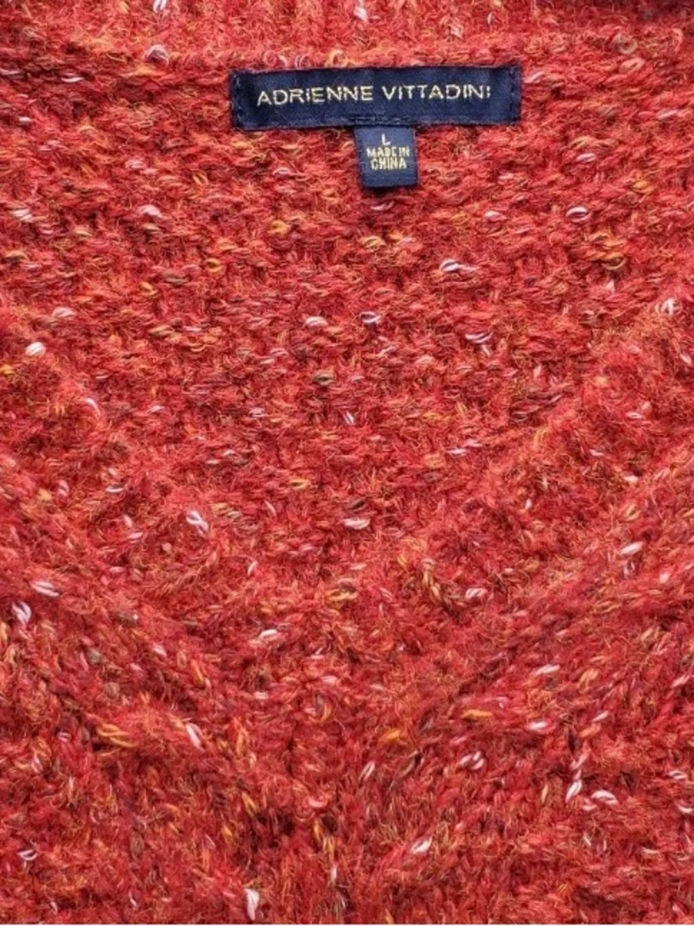 Adrienne Vittadini Sweater Red Cable Knit‎ Raglan Sleeve V-Neck Pullover Large